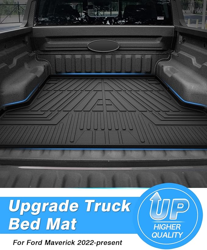 Powerty Truck Bed Mat for Ford Maverick (Gas & Hybrid XL/XLT/Lariat Models) 2022 2023 2024 2025 2026 Accessories All Weather Truck Bed Liner TPE Pickup Bed Mat Black