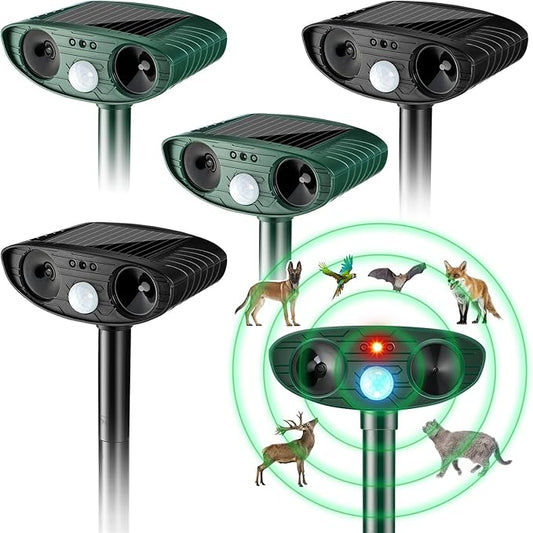 Ultrasonic Animal Repellent Outdoor Solar Powered Repeller Cat Dog Squirrels Deer Deterrent Waterproof Motion Sensor Deterrent for Yard Garden Rabbit Fox Pest (Black, Green,4 Pieces)