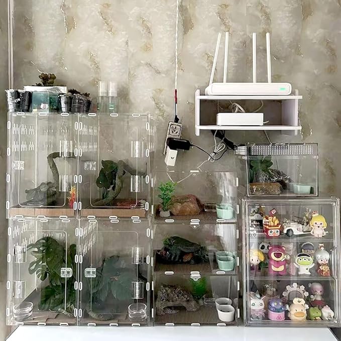 Jumping Spider Enclosure, 12x8x6 inch Large Acrylic Terrarium Reptile Enclosure Tank with Front Opening Door for Jumping Spider Tarantula Isopod Invertebrates Gecko Snake