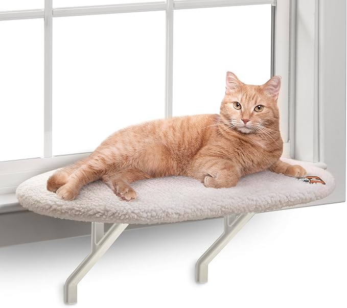 K&H Cat Window Perch Kitty Sill - Cat Window Hammock Bed with Strong Support Holds 40 lbs, Cushioned Windowsill Bed for Indoor Cats, Washable Cover, Cream Fleece, 24 x 14 Inches