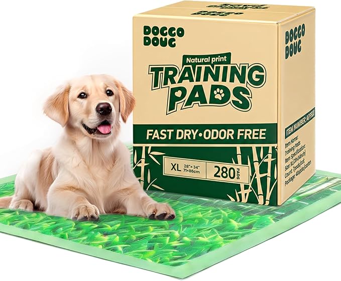 Puppy Pads XL 280 Count - 28"x34" with Adhesive Tabs | Extra Large Pee Pads for Dogs Training Pad Super Absorbent, 6-Layer Leak-Bamboo Patterns Dog Pads