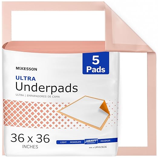 McKesson Underpads Bed Pads, Elderly, Heavy Absorbency, 36 x 36 in, 5 ct | Baby Changing, Pee Pads, Adult Incontinence Bed Pads, Chux