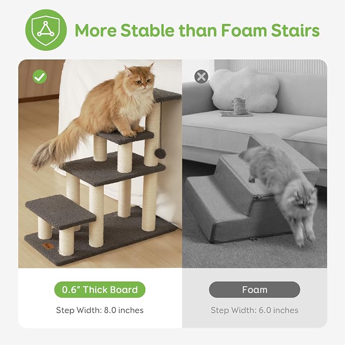 Dog Stairs & Cat Scratching Post Pet Steps for High Bed Couch | High-Strength Boards Hold up to 150 lbs for Indoor Small Cats Kittens Dogs Climbing Playing, 4 Combination Options, 4 Steps