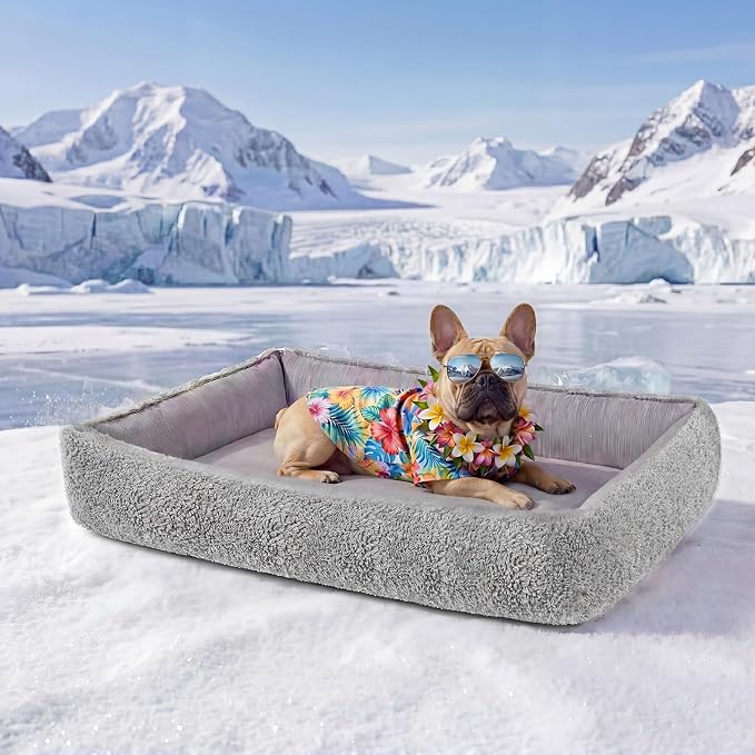 Cooling Dog Bed for Small Medium Dogs - Reversible Design (Ice‑Silk Cooling Layer | Sherpa Fleece Layer), Washable Cooling Mat for Dogs, Cats, Crates 24" × 15"