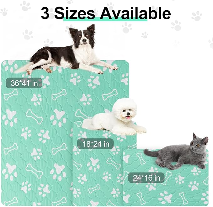 BEAUTYZOO 2 Pack Washable Pee Pads for Dogs,Reusable Puppy Pads 36x41 Aqua | Waterproof Super Absorbent,Non Slip and Leak-Proof Against Urine,Whelping Pads Mats for Puppy Potty Training,Playpen,Crate
