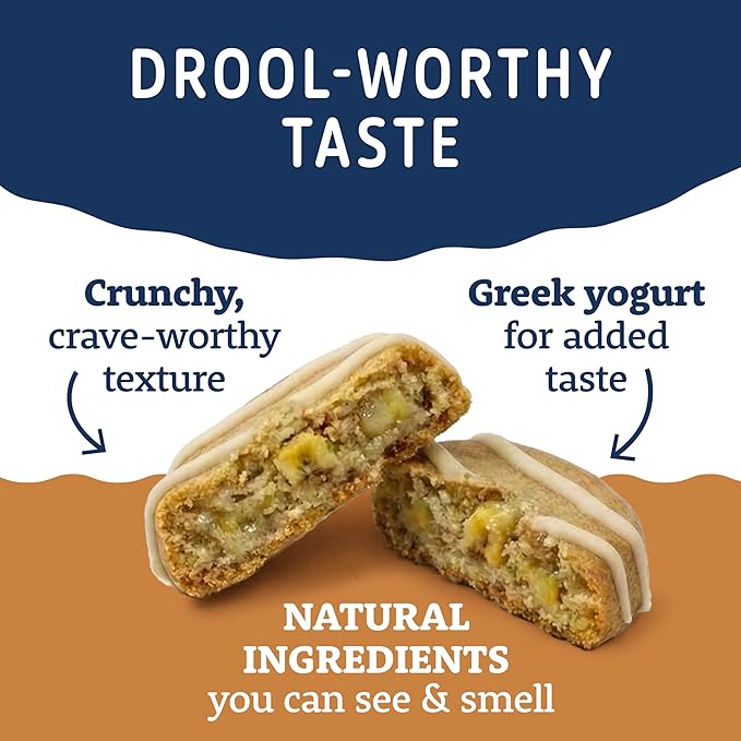 Natural Balance Yo-Gut Bites Crunchy Dog Treats with Real Peanut Butter & Banana, Greek Yogurt Drizzle, Probiotics for Digestive Support, 4.5oz Bag