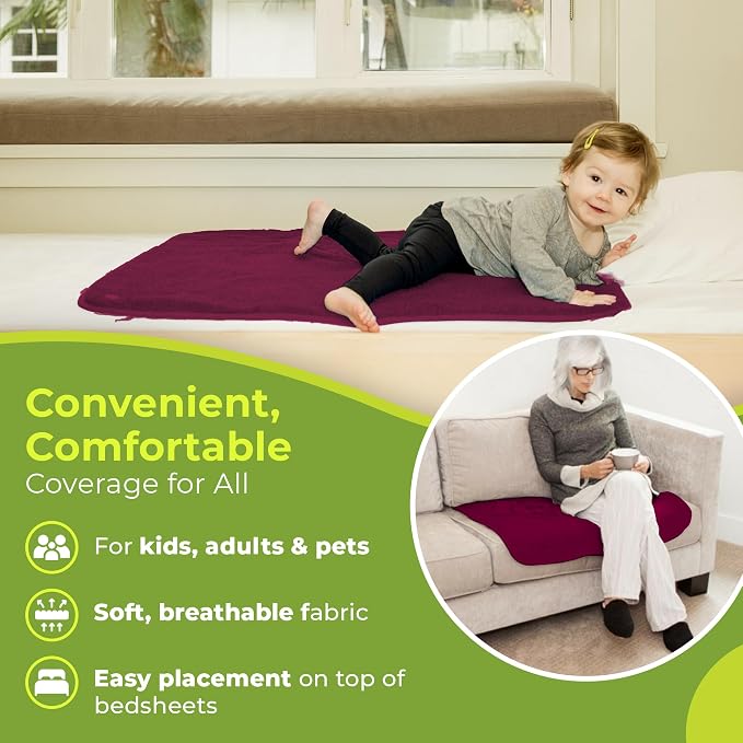 PeapodMats Bedwetting Waterproof Bed Mat, Reusable 3x3 Plum | Washable reusable bed mat for bedwetting, incontinence, kids, adults, pets, and mattress protection.