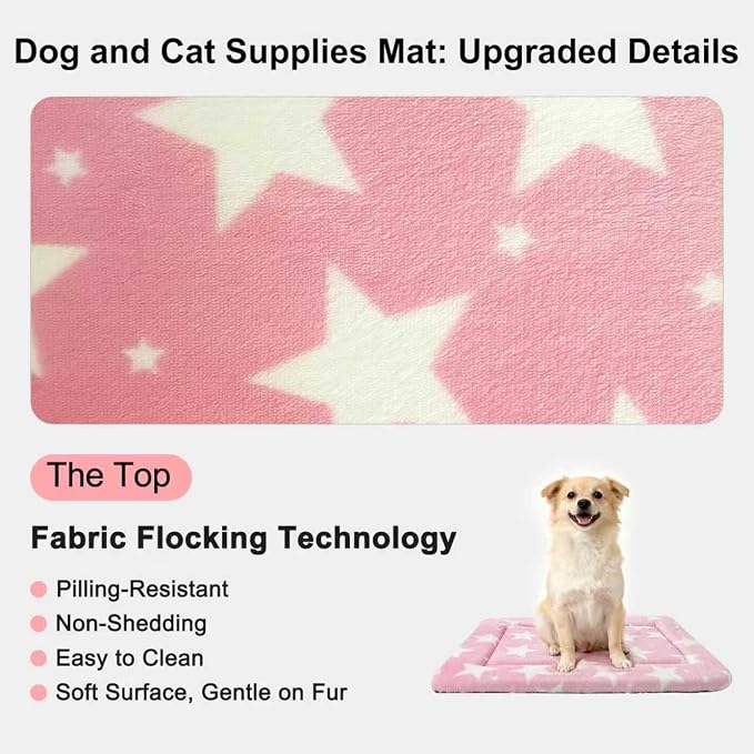 Washable Dog Bed Plush Orthopedic Outdoor Crate Mat with Non-Slip Bottom,Luxe Soft Kennel Pad for Pets, Cozy Cage Cushion & Pet Sleeping Mattress Large Sized,Medium,Small Dogs,30 x 20 inch,Pink