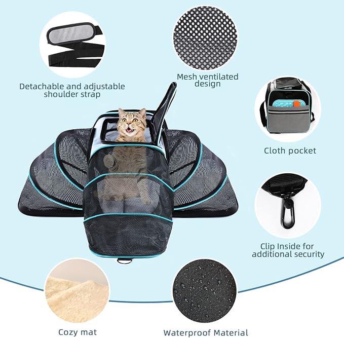 Cat Dog Airline Approved Expandable Pet Carrier for Small Pets | Removable Pad, Pockets, TSA Compliant, Soft-Sided, Breathable Mesh Window