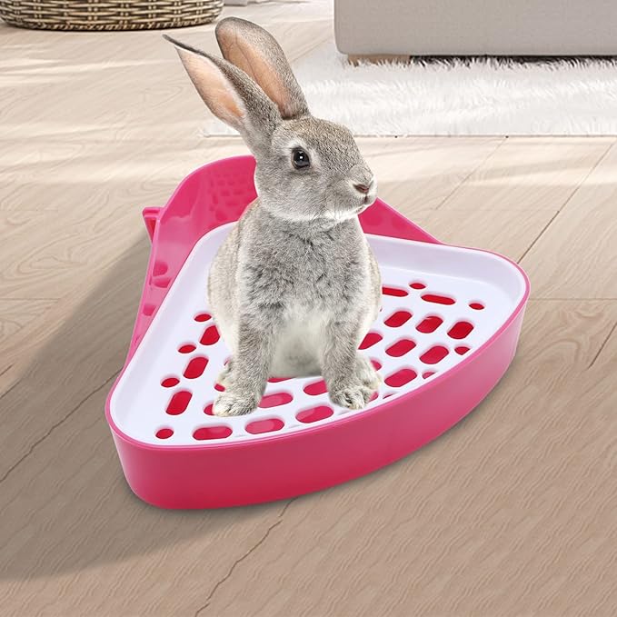 Litewoo Rabbit Litter Box Toilet Bunny Corner Litter Pan Pet Toilet Potty for Guinea Pigs Hamster Chinchilla Ferret Rabbit Small Animal (Pink)