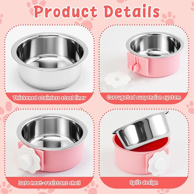 LemonRoad 12 Pcs Dog Crate Water Bowl Bulk No Spill Hanging for Kennel Removable Stainless Steel Puppy Food Water Feeding Bowls Cage Coop Cup for Dogs Cats Rabbits Birds Ferret(Mixed Style)