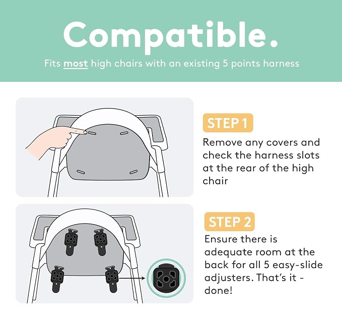 5 Point Silicone High Chair Harness - Wipe Clean - Gray | Easy-Wipe Silicone