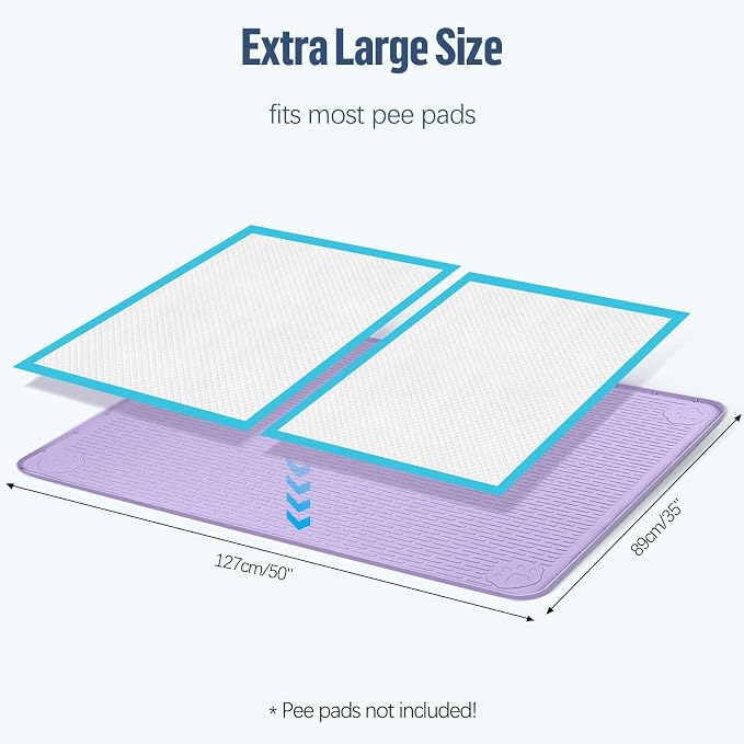 Pee Pad Holder for Dogs 50''x35'' Silicone Puppy Pee Pad Tray, Purple | Extra Large Dog Potty Tray Leak-Proof, High Edge, No Spill Training Pads for Floor Protection, No Pee Pads