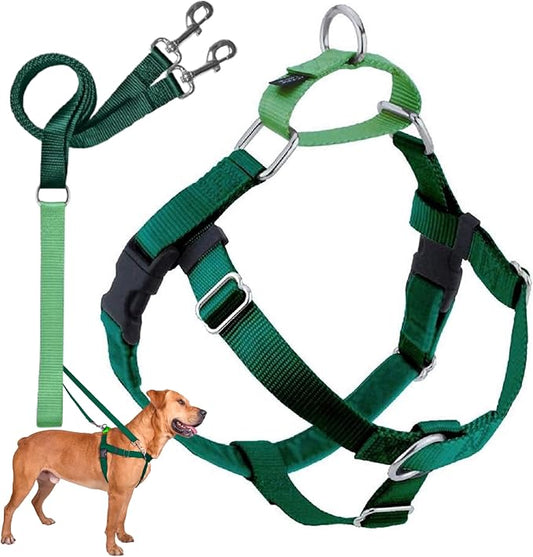 2 Hounds Design Freedom No Pull Dog Harness and Leash, 5/8" SM, Kelly Green | Promotes Easy Walking & Comfortable Control, Secure Fit, Adjustable Harness and Leash Set for Small Sized Dogs, Made in USA