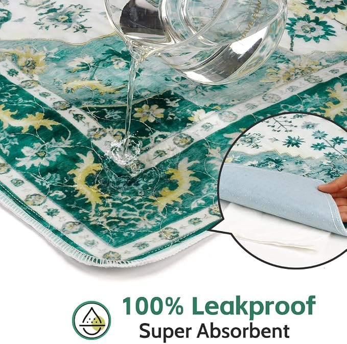 Washable Pee Pads for Dogs, 2 Pack Reusable Puppy Training Pads 60"x48" Super Absorbent Waterproof Dog Training Pads, Non-Slip Potty Pads, Whelping Pads Litter Mat Green Medallion