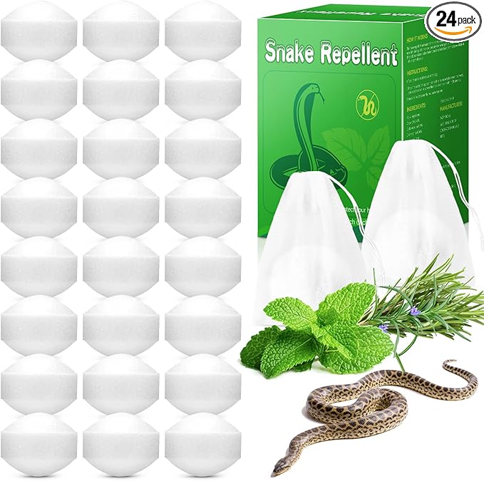 24 Pack Keep Snakes Away Balls for Outdoors Indoor, Natural Snakes Balls for Snakes Rats and Other Pests, Used in Yard Lawn Garden Camping Fishing, Safe for Human, Pet, Snakes and Plants, White
