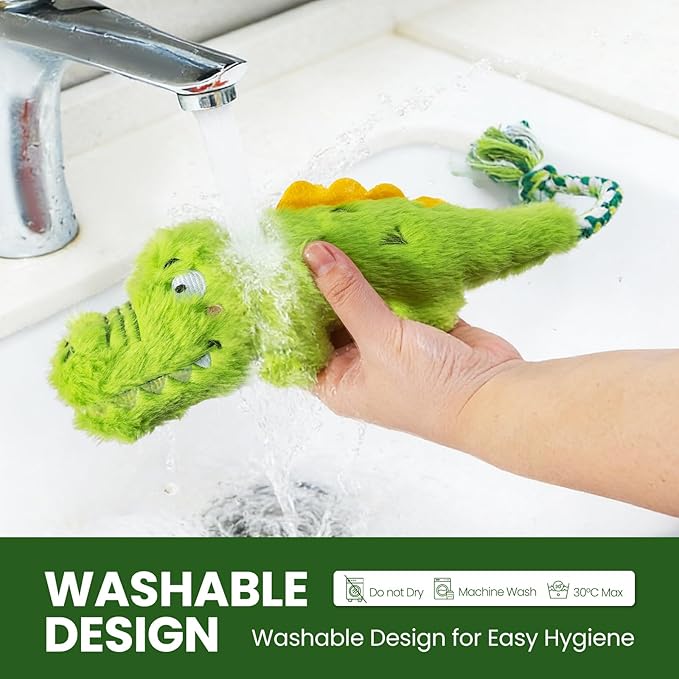 Squeaky Plush Crocodile Dog Toy,with a Rope Tail,Crinkle Stuffed Dog Toy Keep Them Busy Tug of War Training Play, Dog Chew Toy for Small Medium Dogs (Green)