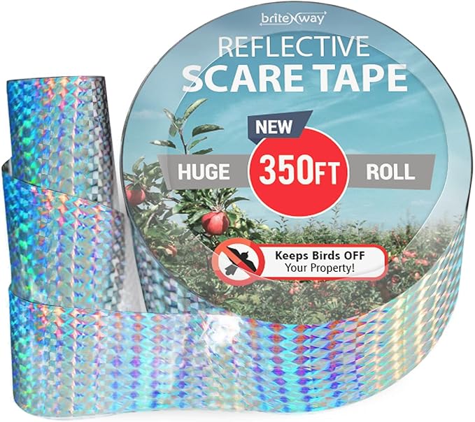 Premium Quality Bird Deterrent Reflective Scare Tape Ribbon 350 ft Long – Pest Control Dual-sided Repellent For Pigeons, Grackles, Woodpeckers, Geese, Herons, Blackbirds & More – Sturdy & Ultra Strong
