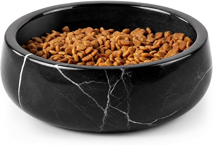 Karibiber Black Marble Dog Bowl, 3.5lbs Non Slip Heavy Dogs Food Bowl, Large Weighted Water Bowls for Medium Dogs, Natural Stone Pet Bowl, Holds 4.5 Cups