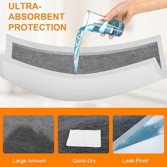 Charcoal Puppy Pads 36"×51", Ultra-Large Carbon Pee Pads for Dogs, Odor-Control Puppy Pads, 6-Layer Dog Training Pads, Ultra-Absorbent & Quick-Dry Black Dog Pads 100 Count
