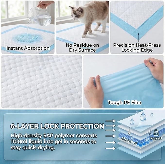 40 Count Extra Large Dog Pee Pads 31" x 55", 6-Layer Soft Highly Absorbent Puppy Pads, Quick Dry Odor Control Potty Pads for Large Dogs & Multi-Pet Families, Leak-Proof Dog Training Pads