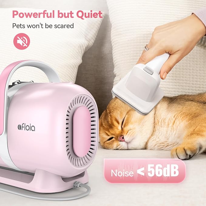 Afloia 6-in-1 Dog Grooming Kit, Pet Grooming Vacuum for Shedding, Dog Hair Vacuum with Clipper Nail Trimmer Grinder, Pet Brush Groomer at Home, Low Noise Cats Hair Remover, 1.5L Dust Cup, Pink | All-in-one grooming covers brushing, clipping, trimming a...