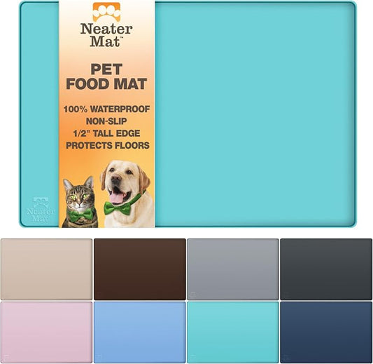 Neater Pet Brands Neater Mat Pet Mats for Food and Water, Cat & Dog Bowl Mat Waterproof Silicone, Feeding Tray, Dog Food Mats for Floors, Placemat w/Raised Edge for Under Bowls, 24” x 16”, Aquamarine