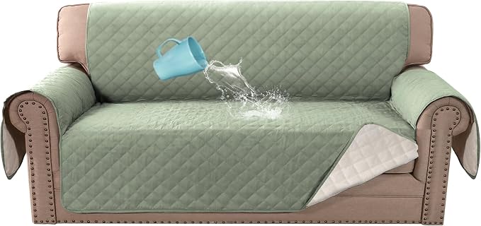 H.VERSAILTEX Couch Cover, Sofa Cover 2 Cushion Couch, Dog Couch Cover Protector, Furniture Covers for Pets, 100% Waterproof Cover with Non-Skid Backing & Elastic Straps(Loveseat, Pale Aqua)