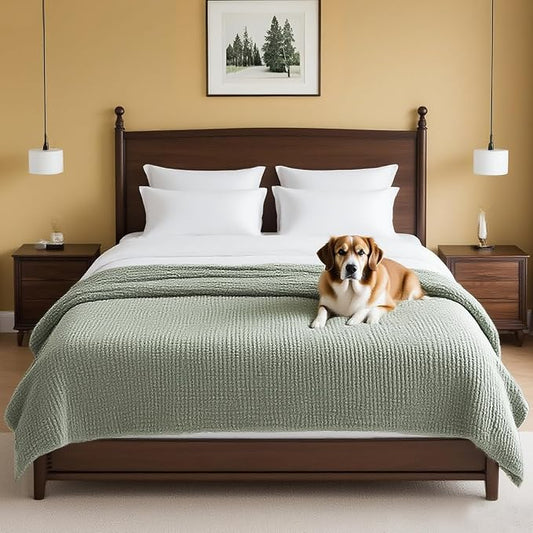 H.VERSAILTEX Plush Chenille Couch Cover for Dogs Pets Blanket for Bed Anti-Slip Soft and Durable Furniture Protector for Small Medium Large Cats Washable (52" x 82", Sea Foam)
