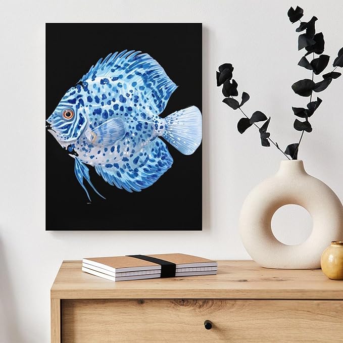 Discus Fish Wall Art Canvas Artwork Vintage Hanging Pictures Painting Poster for Home Decor