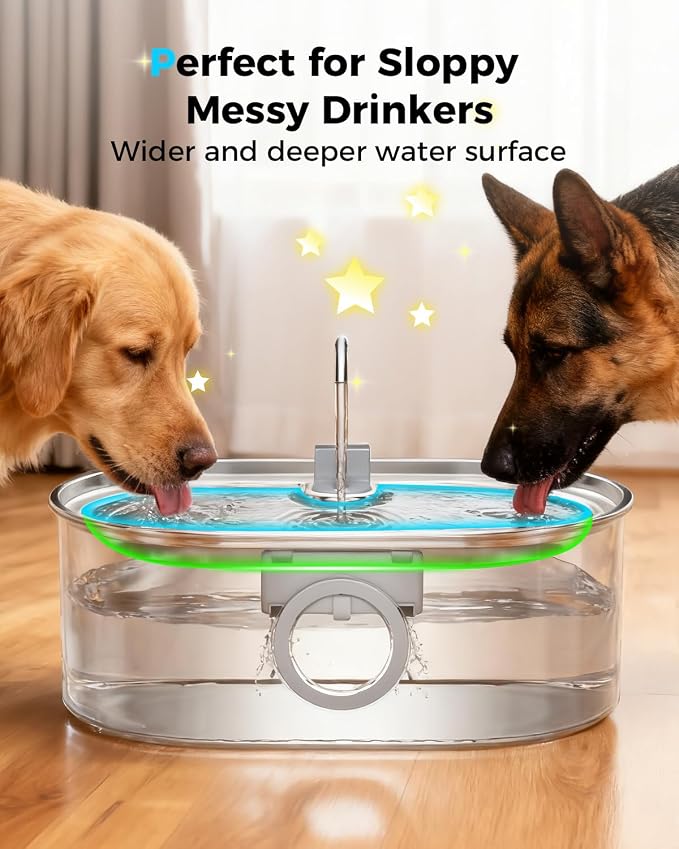 4.2Gal Extra Large Dog Water Fountain, 16L Stainless Steel Pet Water Fountain for Large Dogs, No Spill Dog Water Bowl Dispenser with Deeper Wider Bowl, 68-Cup Water Tank for Multi-Pet(with 7 Filters)