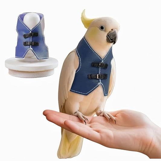 Bird Clothes, Parrot Leather Jacket, Cute Bird Costume Cosplay Photo Prop, Parrot Apparel for Eclectus, Budgerigar, African Greys Parakeet, Conure, Cockatiel, Love Birds-Cowboy Style,Blue,M