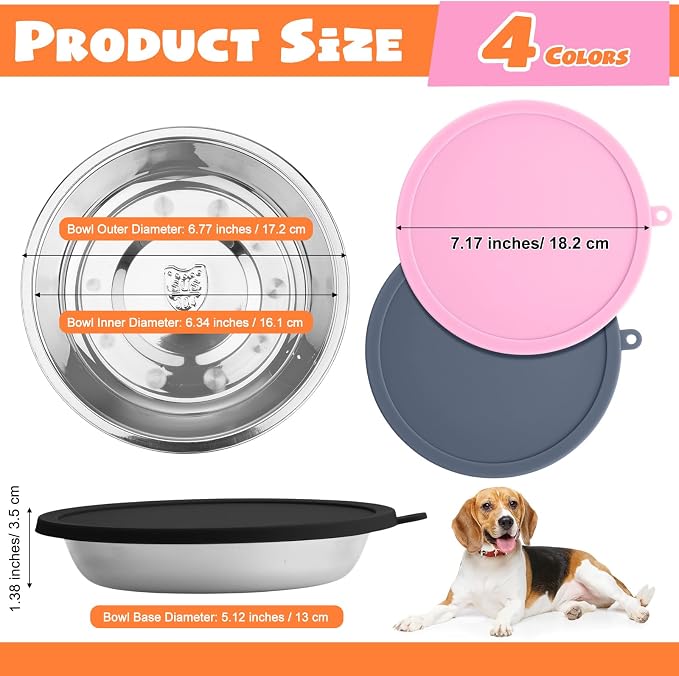 Patelai Stainless Steel Dog Bowls with Silicone Lids for 1.9 Cups Portable Food and Water Dishes for Pets Sealable Containers for 6.3" for Cats & Small Dogs(8 Pcs,Black,Gray,Dark Blue,Pink)