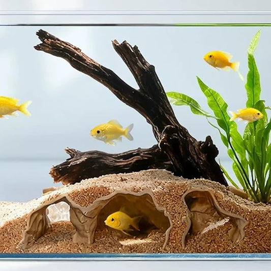 LIYAOLI 3D Printed Aquarium Cave Tunnel with Viewing Ports | Fish Tank Decor Hideout for Pleco,Fish Shrimp and Betta & Corydoras with Multiple Caves for Fish Tank Aquascape Decoration (M - Sand Color)