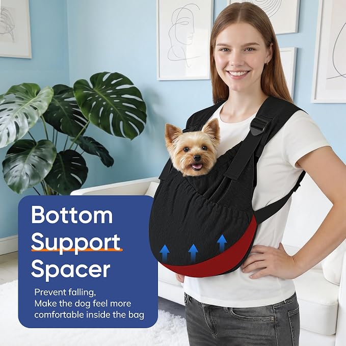 Supet Dog Sling Carrier for Pets, Adjustable Hands Free Front Chest Pouch | Reduces Back & Neck Pain Anti-Anxiety Backpack, 62% Cotton Blend Soft Bag, Fit Dogs, Cats, Puppy (Black Plus 11-18Lbs)
