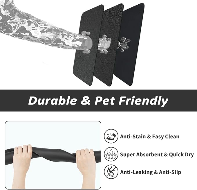 HotLive Dog Food Mat - Absorbent Cat Mat for Food and Water, No Stains Pet Feeding Bowl Mat, Easy to Clean Pet Placemats, Quick Dry Dog Water Dispenser Mat for Messy Drinkers | Black 18"x 34"