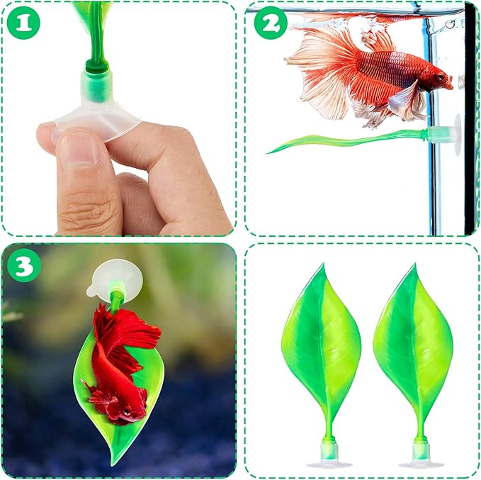 WILLBOND 2 Pcs Green Silicone Betta Fish Bed Leaf Hammock Betta Fish Tank Accessories Decorations for Aquarium Ornaments, Practical Resting Spot, Comfortable and Safe