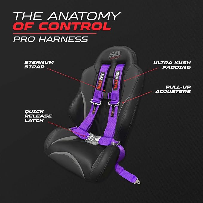 1pc 50 Cal Purple 4pt 4 Point Harness 3" straps, Racing Harness Seat Belt | Ultra Kush padding, Push Button quick release hardware. Universal Fit for UTV, RZR, race car