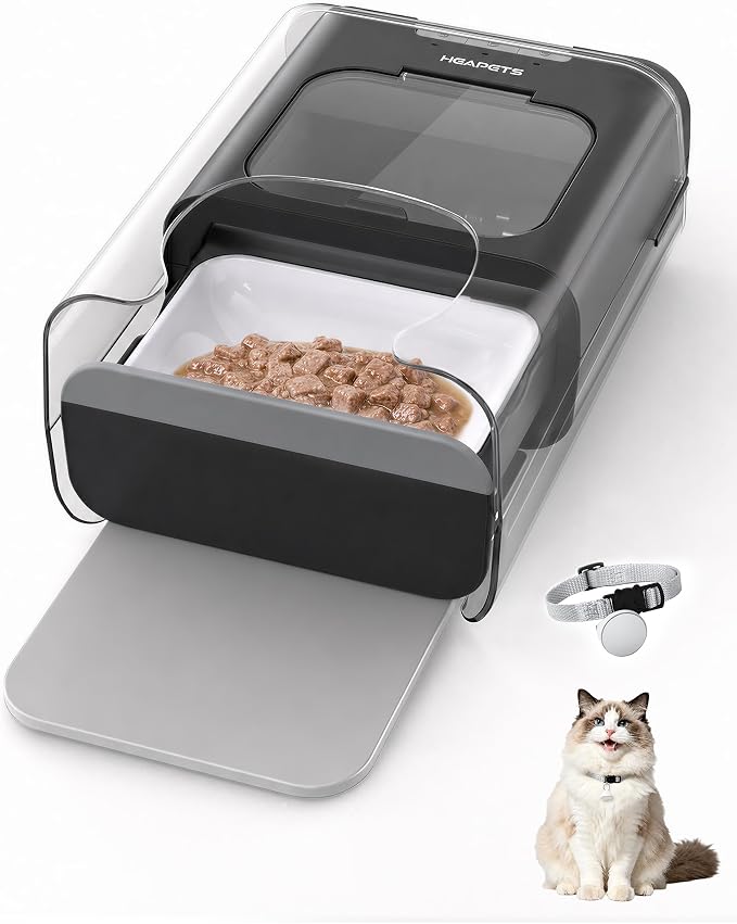 Automatic Cat Feeder with RFID Collar Sensor for Multi-Pet Households, Anti-Stealing Food Dispenser with Sealed Lid for Wet Dry Food & Prescription Diet for Cats and Small Dogs, Black