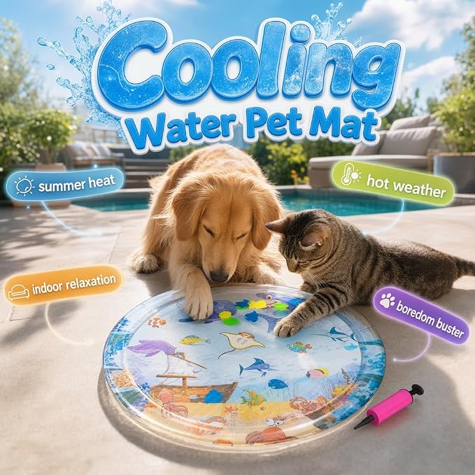 Cat Water Mat with Fish, 2026 New Interactive Cat Mat, Cat Mat for Indoor Activity, Portable Pet Water Play Mat for Cats and Dogs，C：Small,25"