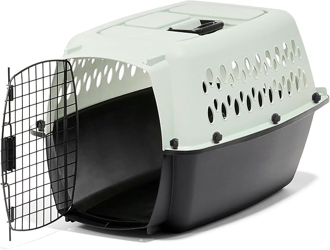 Petmate Pet Porter Fashion Dog Kennel Plastic Crate for Pets 15-20 lbs, Pet Carrier For Home and Travel, Made in USA, 24" L x 14.5" H, Pale Aqua and Black | Airline approved travel crate, durable plastic shell, secure carrier for home and trips, made i...