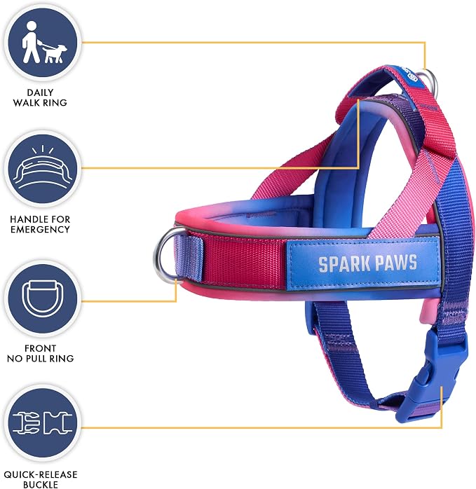 Spark Paws No Pull Front Clip Dog Harness - Easy On, Padded and Lightweight | Two Clips, On in Seconds, Chest Bearing, Australian Style, No Throat Pressure, for Small Medium and Large Breeds