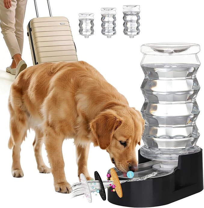 RIZZARI Distributeur d'eau pour chien : 8L à gravité en acier inoxydable noir avec triple filtre - Anti-débordement - Facile à nettoyer - Pour les propriétaires de chiens énergiques - Familles multi-animaux - Jardin - Balcon