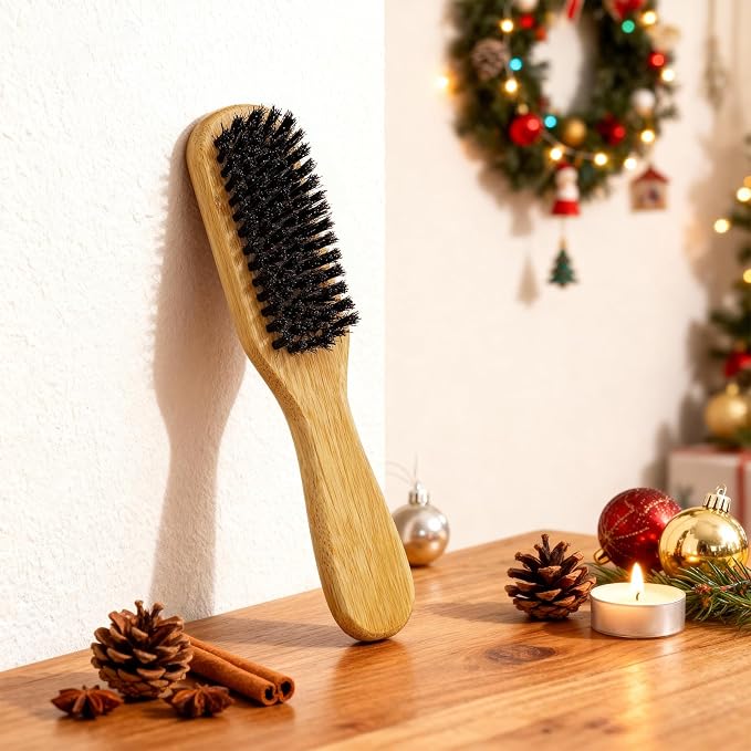 40 Pack Small Boar Bristle Hair Brush Bulk, Bamboo Handle -Slick Back Beard Brush, Hard Bristle Brush for Thick Hair, Curly, Frizz Control,Dual Use for Women & Men, Pet Grooming Cat & Dog