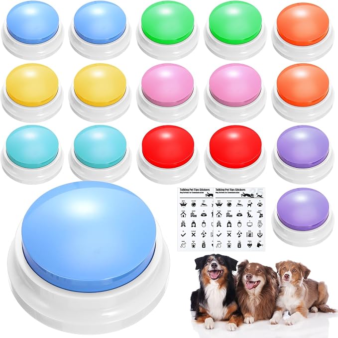 Jerify 16 Pcs Voice Recordable Dog Buttons for Communication Pet Cat Talking Buttons with Stickers 30 Seconds Interactive Speech Training Buzzers for Cat Pet Dog(Fresh Colors)