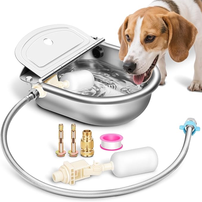 Abreuvoir automatique pour animaux avec valve à flotteur, tuyau étendu, abreuvoir-mangeoire en acier inoxydable, kit de remplissage automatique pour bétail