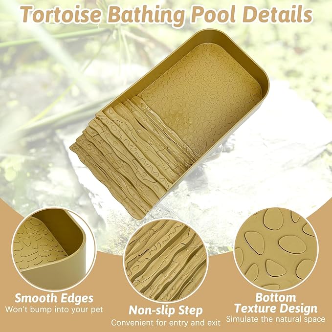 PINVNBY Reptile Bathing Pool Plastic Tortoise Food Dish with Ramp Reptile Food Dish & Water Bowl Tortoise Habitat Accessories for Frog Lizard Box Turtle