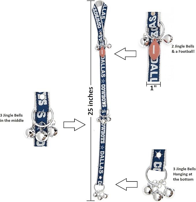 NFL Dallas Cowboys PET GIFT BOX with 2 Licensed DOG TOYS, 1 Logo-engraved NATURAL DOG TREAT, 1 NFL JERSEY, 1 NFL Puppy Training Bells & 1 Car Seatbelt