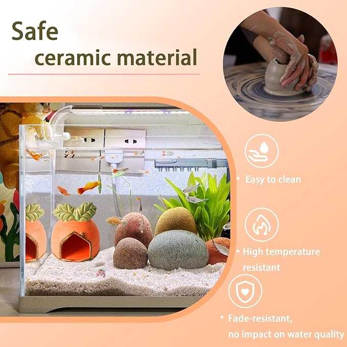 Aquarium Decor Cave Betta Fish Aquarium Accessories Ornaments Hiding Cave Carrot House Hideout for Shrimp Cichlid Hermit Crab, Octopus Hiding Breeding for Tank (Orange)