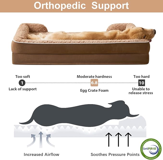 WNPETHOME Orthopedic Washable XL Dog Bed for Senior Dog Cozy Sleep | Extra Large Waterproof Big Soft Dog Couch Sofa Bed for Dogs Relax with Removable Cover Supportive Pet Bed Brown 42x30 Inch